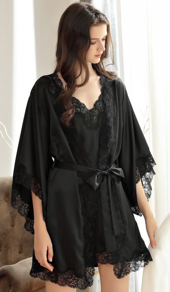 Bimeini black loungewear robe, product photography